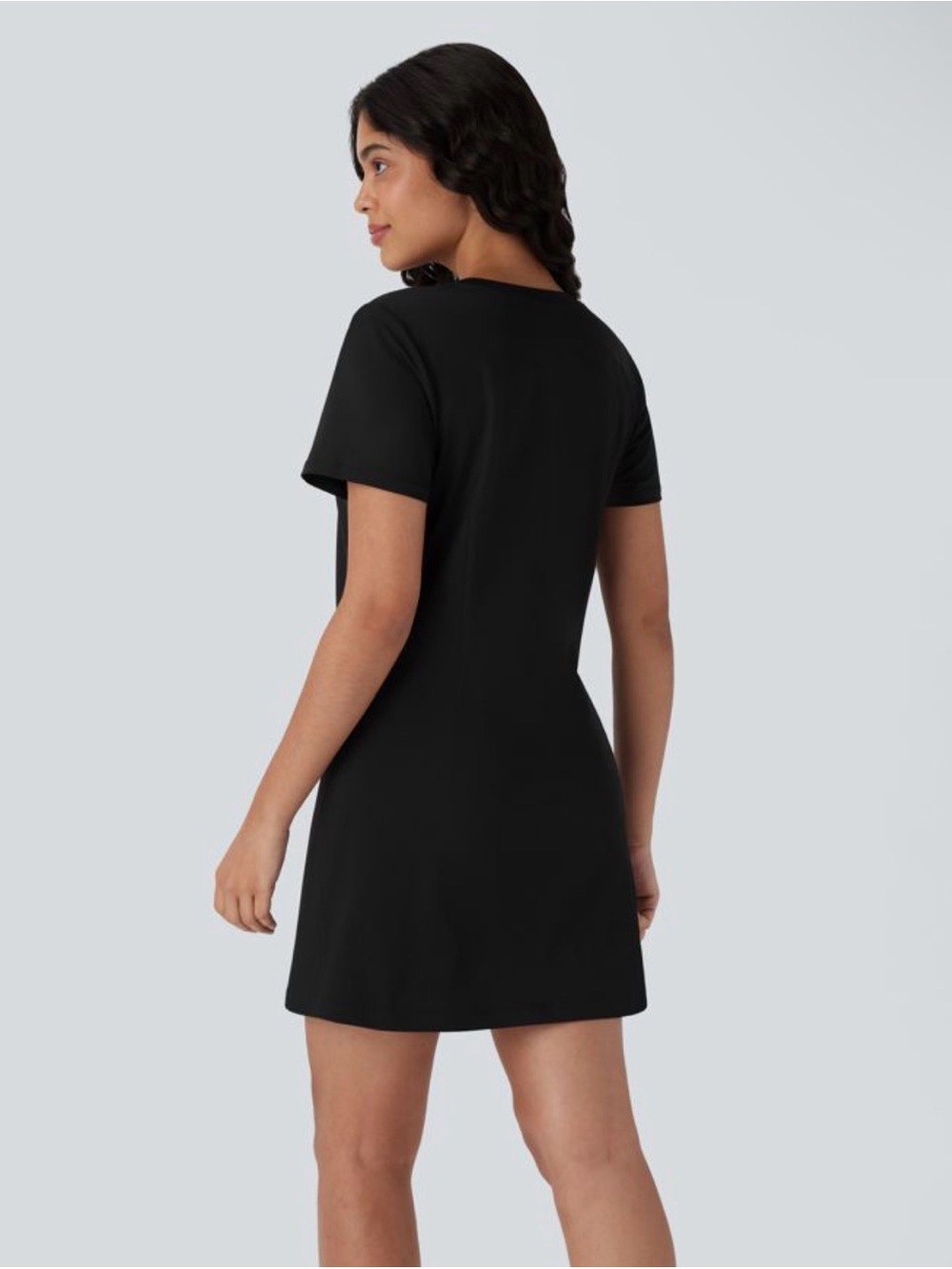 NWT Halara Round Neck Short Sleeve Solid Mini Casaul Tee Dress in Black - Picture 2 of 9